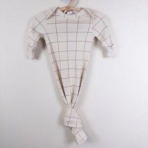 Colored Organics Knotted Gown Newborn NB Cream Brown Grid Organic Cotton Sleeper